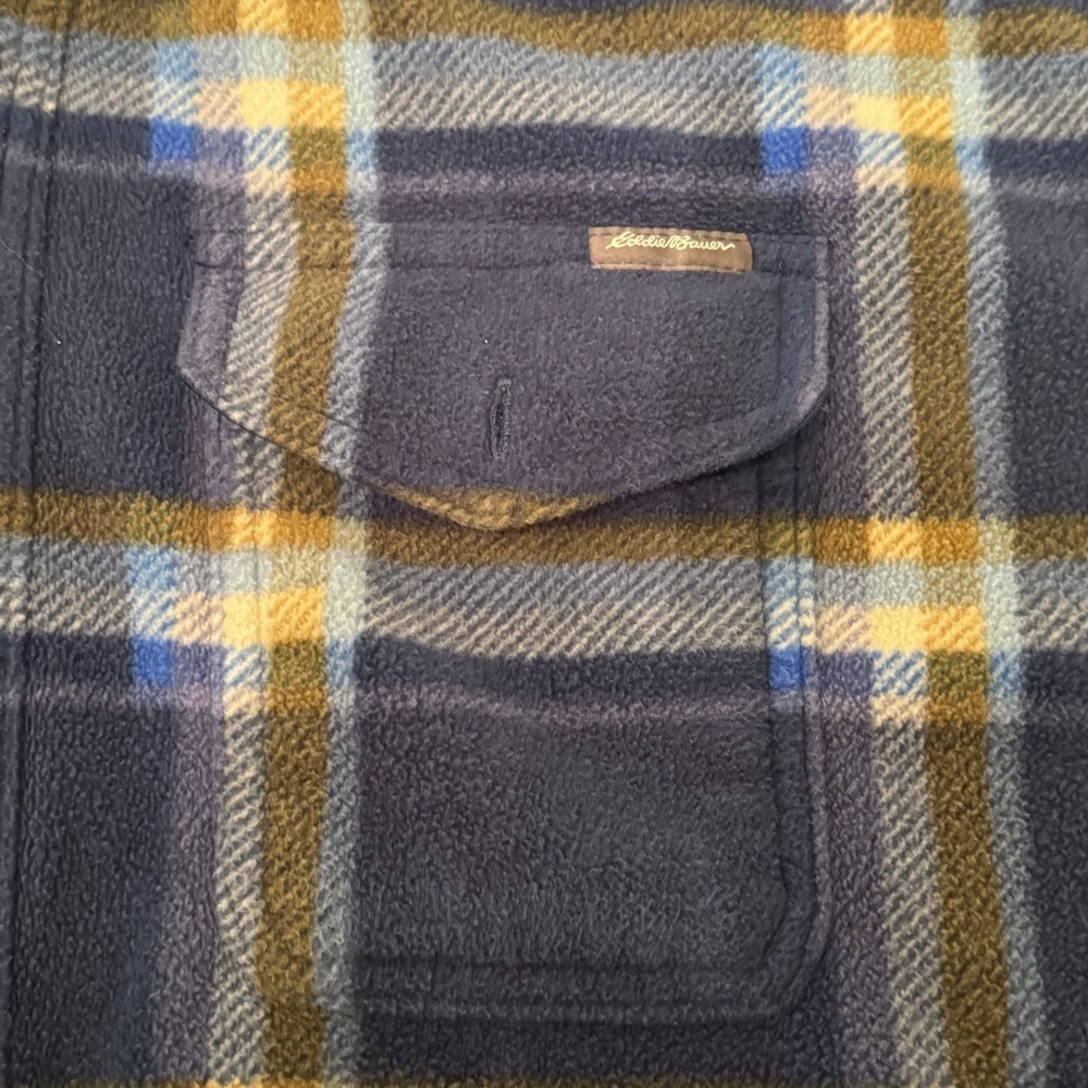 Eddie Bauer Mens XL Tall Fleece Shirt Blue Plaid Button Up Outdoor Flannel TXL - Picture 7 of 12